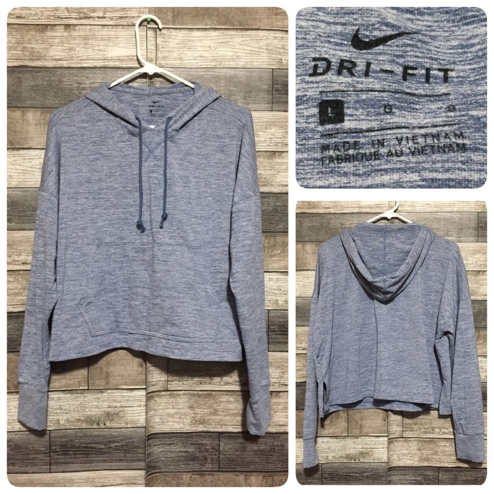 Nike Dri Fit Performance Hoodie Women’s L Blue Pullover Crop Relaxed